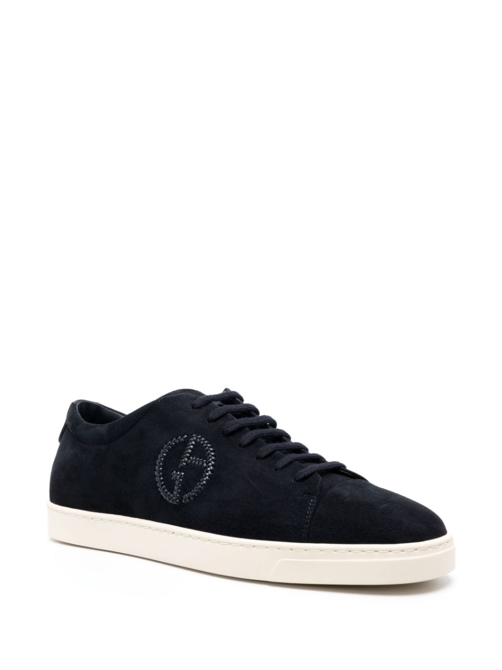 Shop Giorgio Armani Logo-embossed Low-top Sneakers In Blue