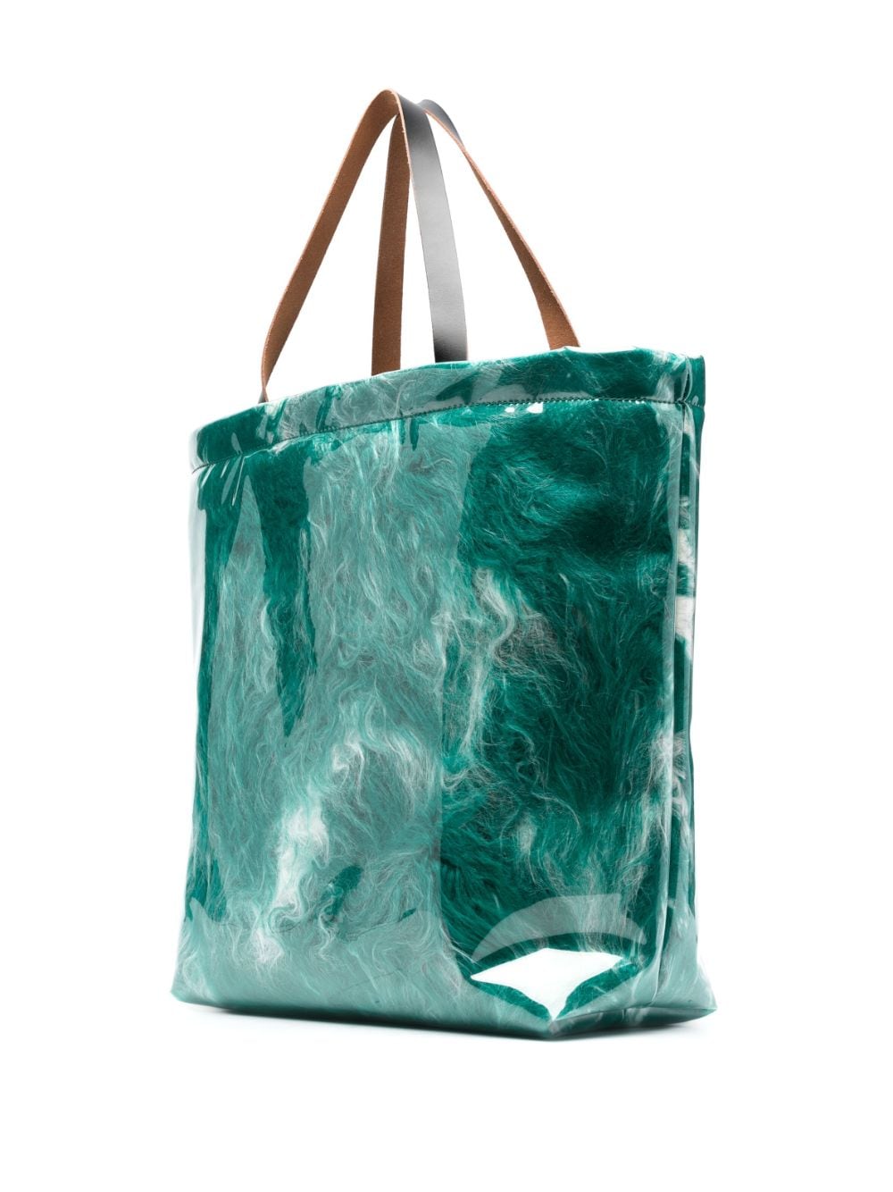 Shop Marni Faux Fur Logo-print Tote Bag In Green