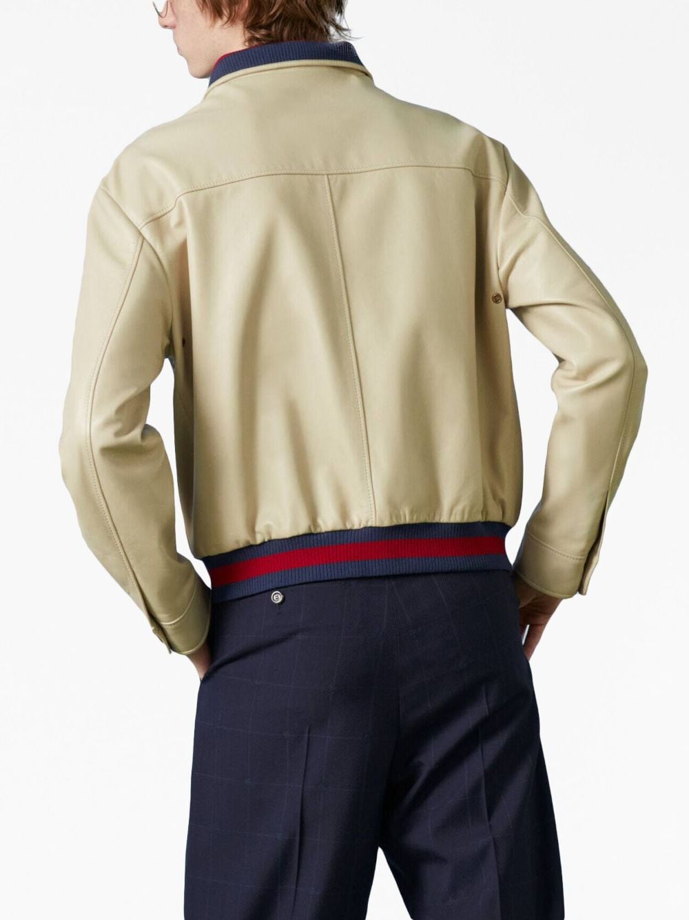 Shop Gucci Stripe-detailing Leather Jacket In Neutrals