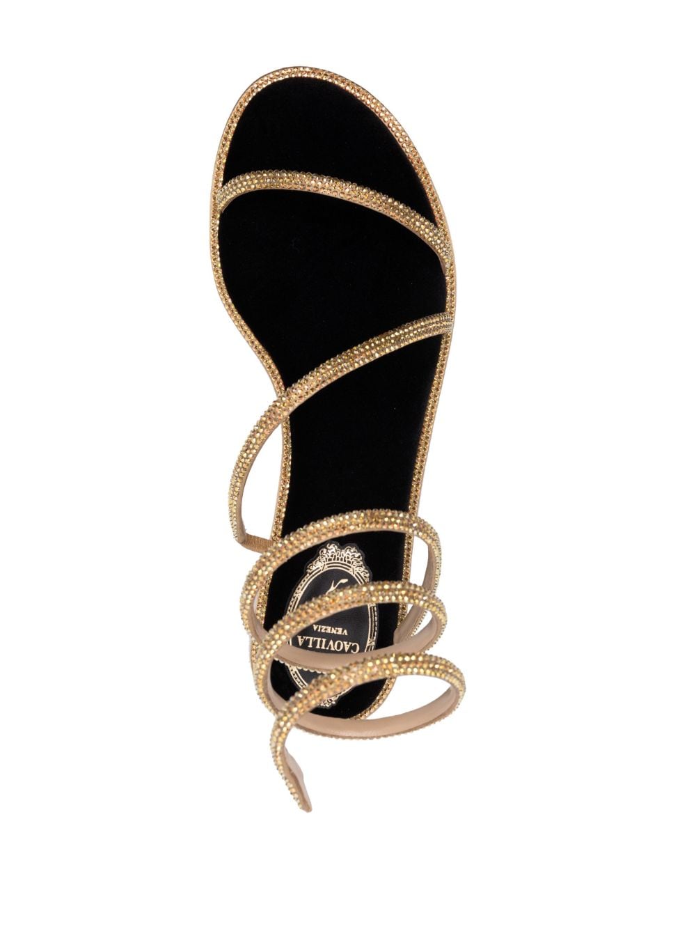 Shop René Caovilla Rhinestone-embellished Flat Sandals In Gold