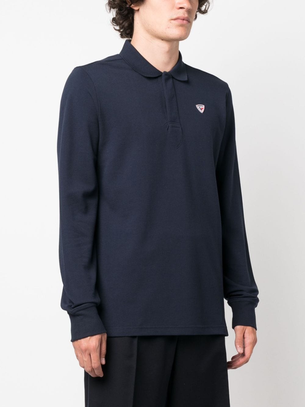 Shop Rossignol Logo-patch Long-sleeve Polo Shirt In Black