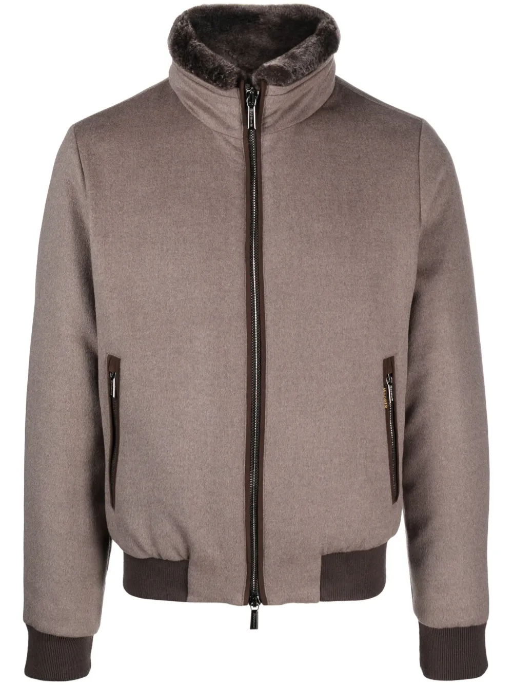 Moorer High Collar Ribbed Cuffs Side Pockets In Braun