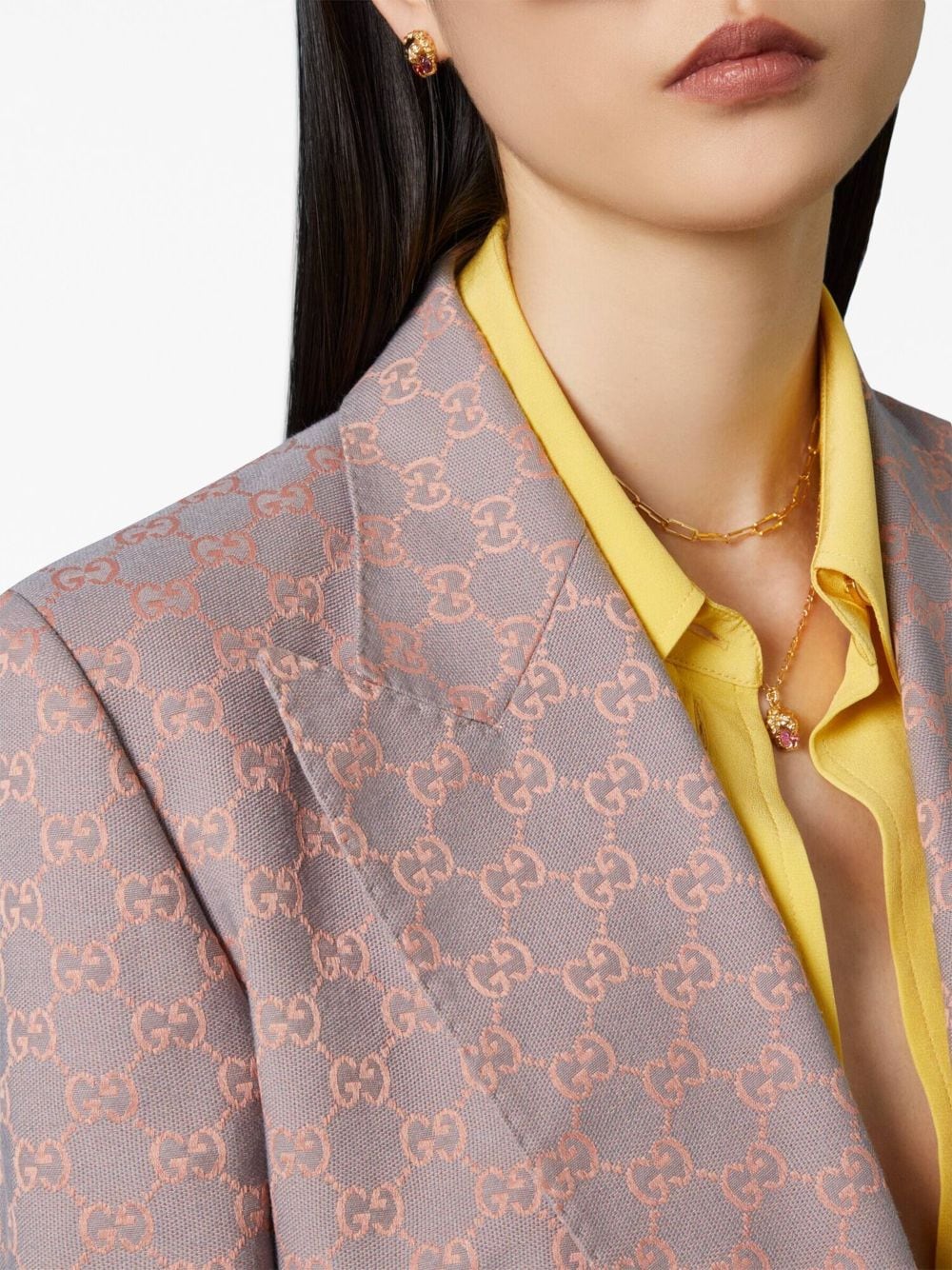 Gucci Pink Wool and Silk Jacquard Logo Blazer Gucci