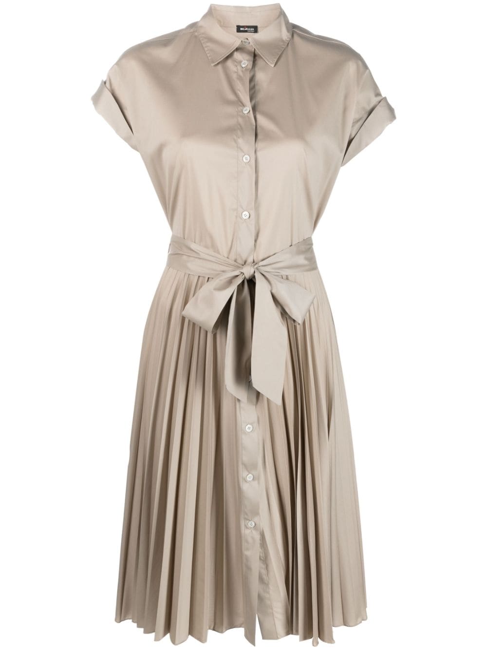 Shop Kiton Belted Silk-blend Pleated Dress In Neutrals
