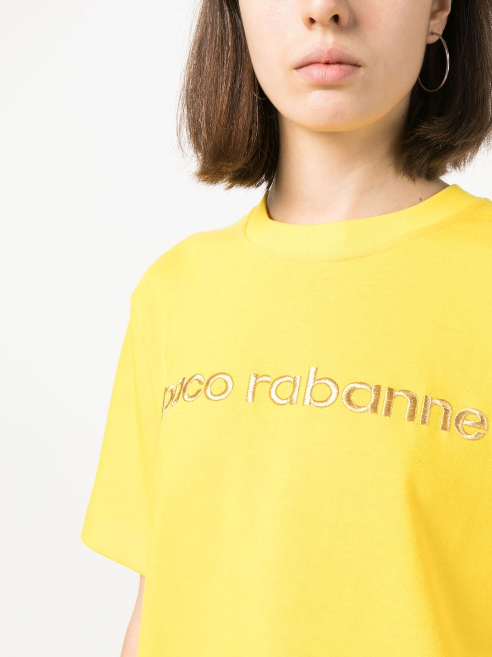 Shop Rabanne Logo-embroidered Cropped T-shirt In Gelb