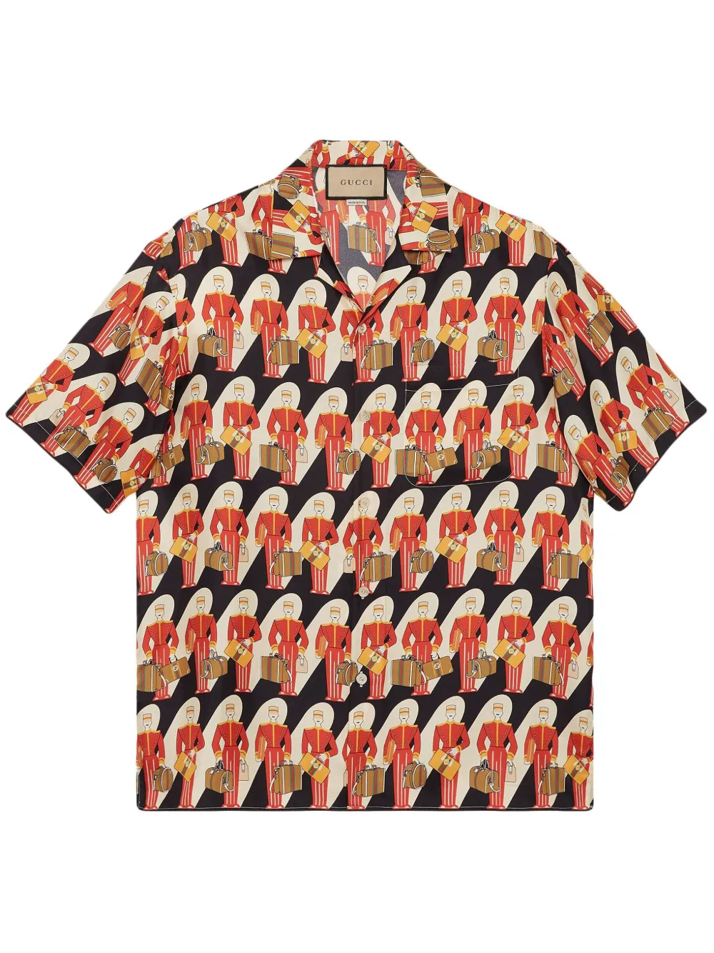 Gucci Porter-print Silk Twill Shirt In Black