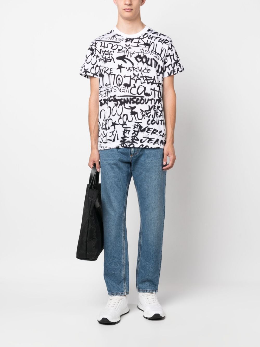 Shop Versace Jeans Couture Graffiti-print Cotton T-shirt In White