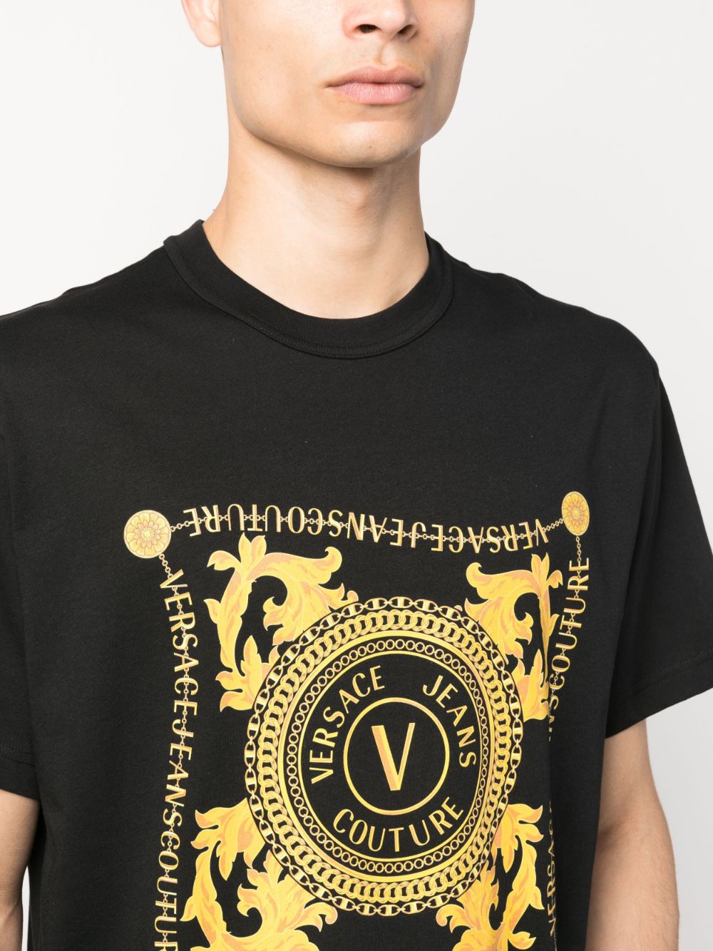 Shop Versace Jeans Couture Logo-print Organic Cotton T-shirt In Black