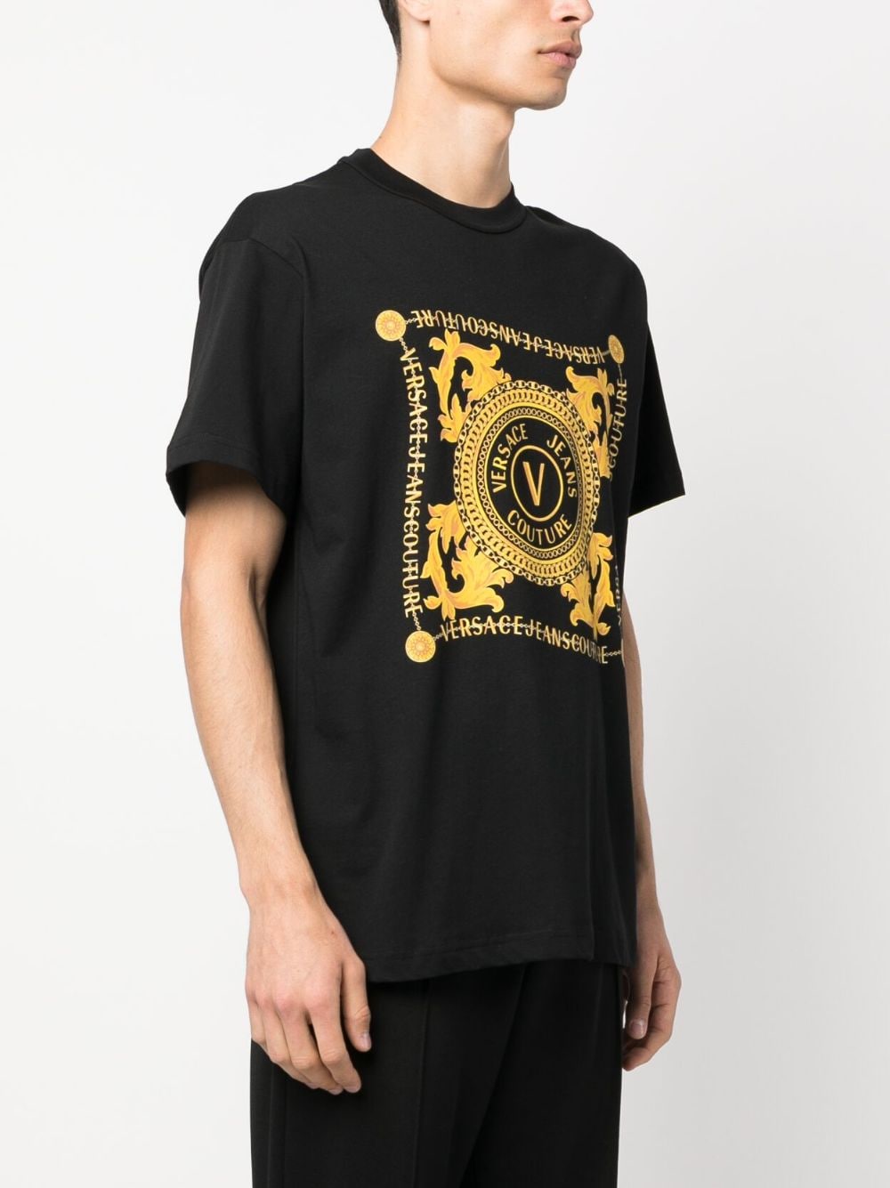 Shop Versace Jeans Couture Logo-print Organic Cotton T-shirt In Black