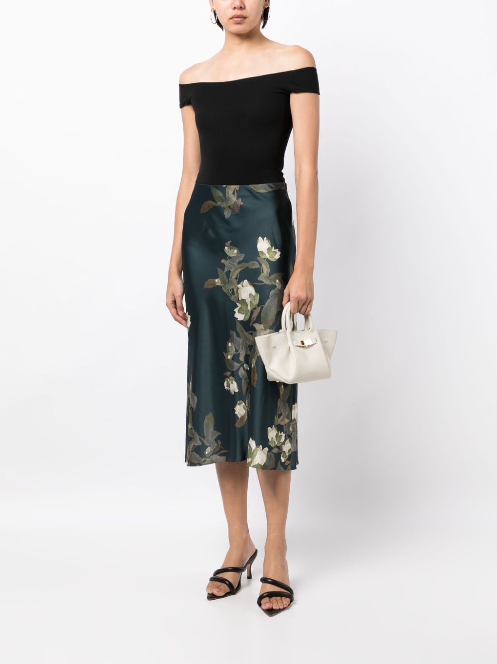 Vince floral-print high-waisted midi skirt - Groen