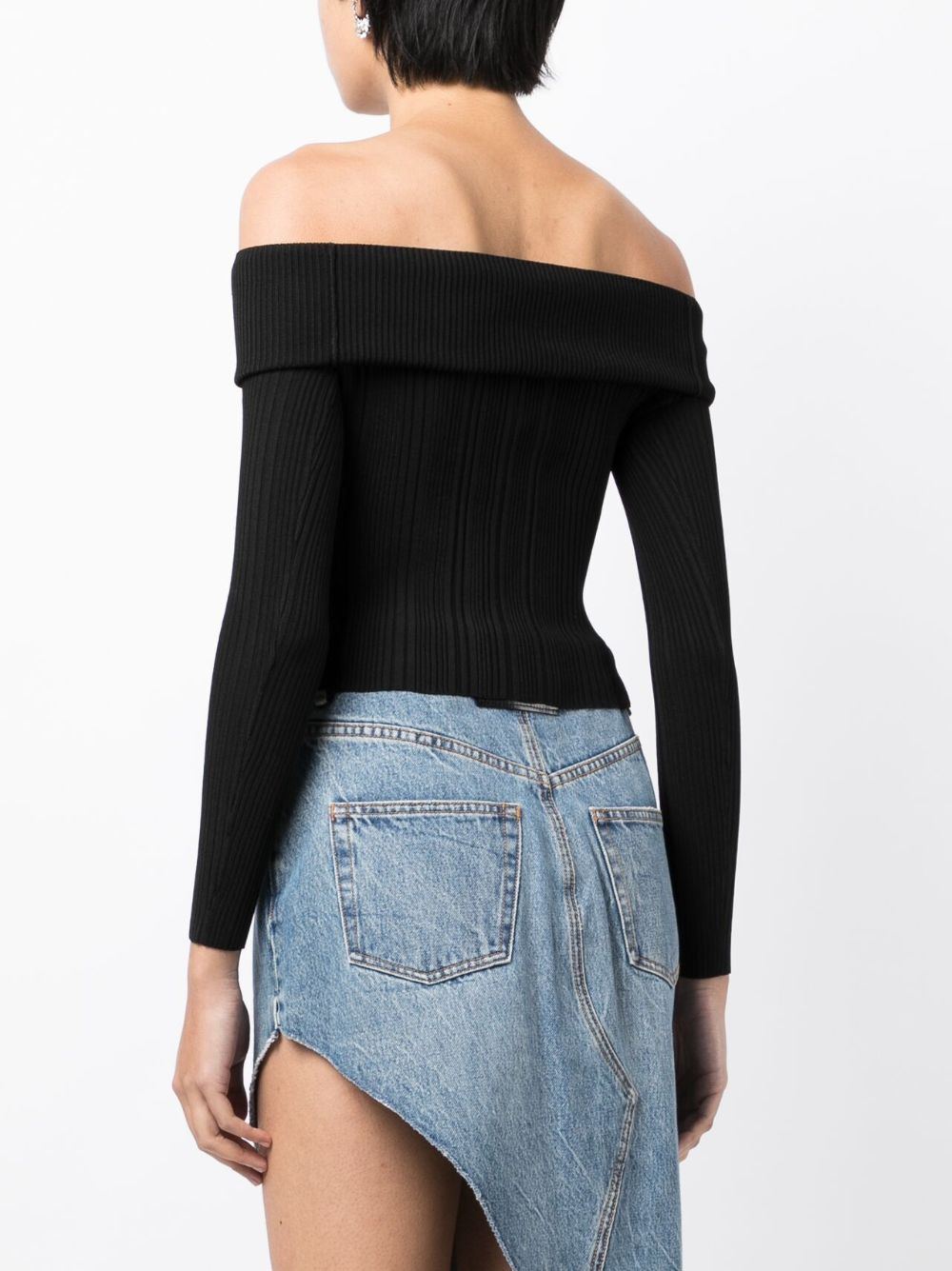 Shop Self-portrait Ribbed Off-shoulder Blouse In Black