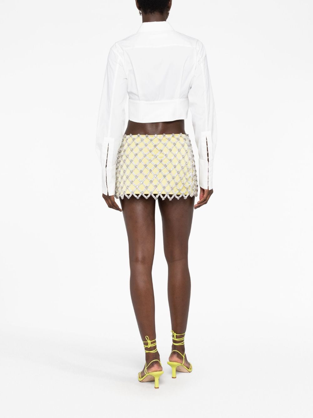 Shop Attico Crystal-embellished Mini Skirt In Yellow