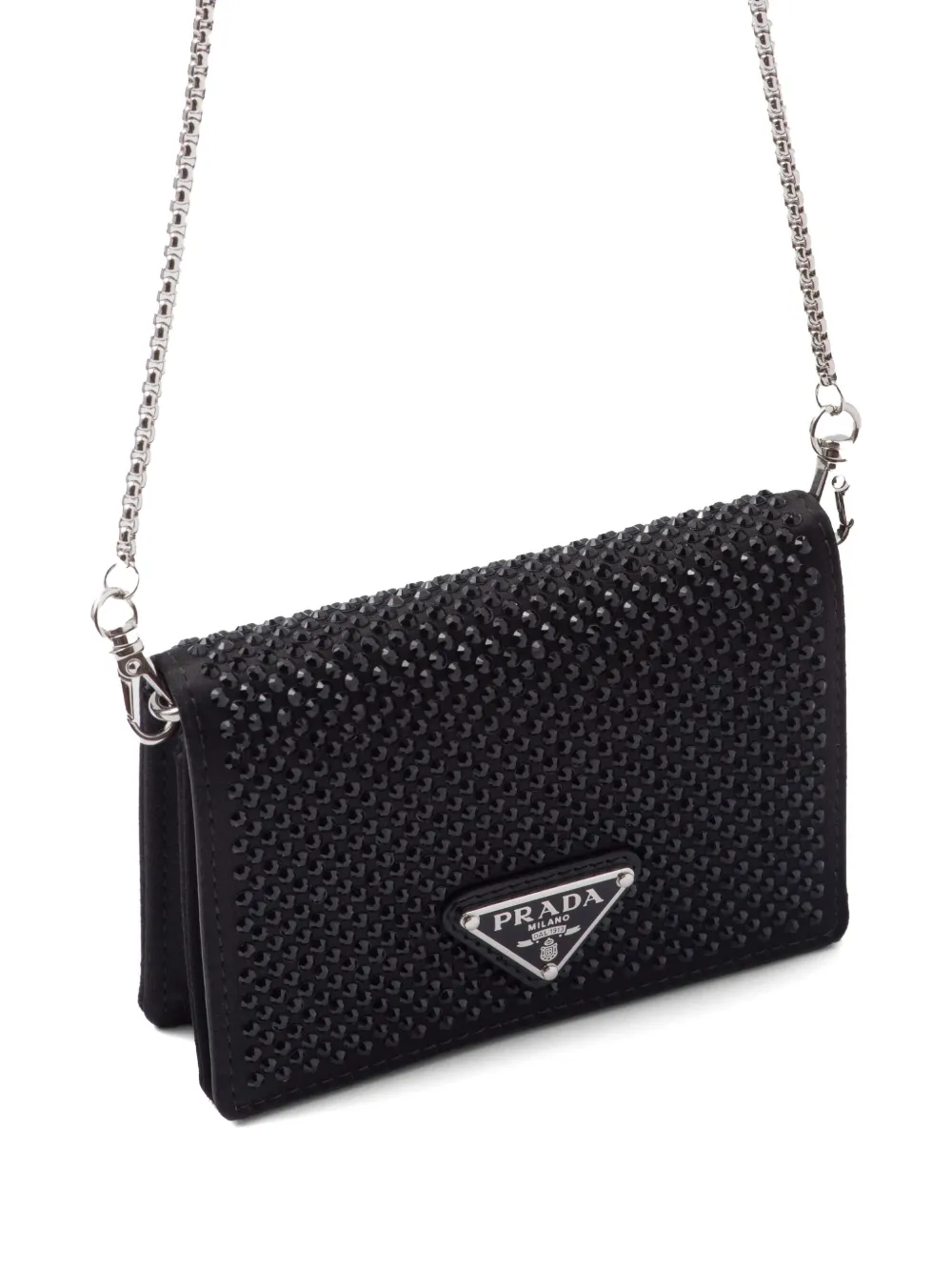 Shop Prada Crystal-embellished Satin Cardholder In Black