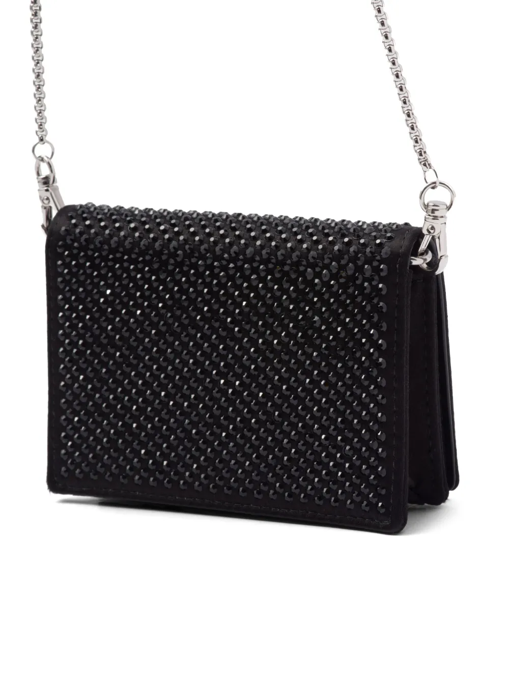 Shop Prada Crystal-embellished Satin Cardholder In Black