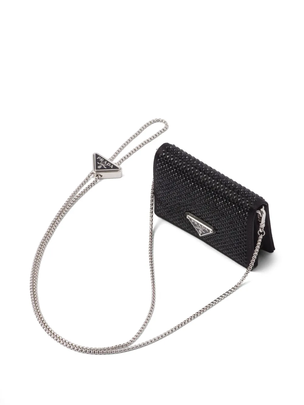 Shop Prada Crystal-embellished Satin Cardholder In Black