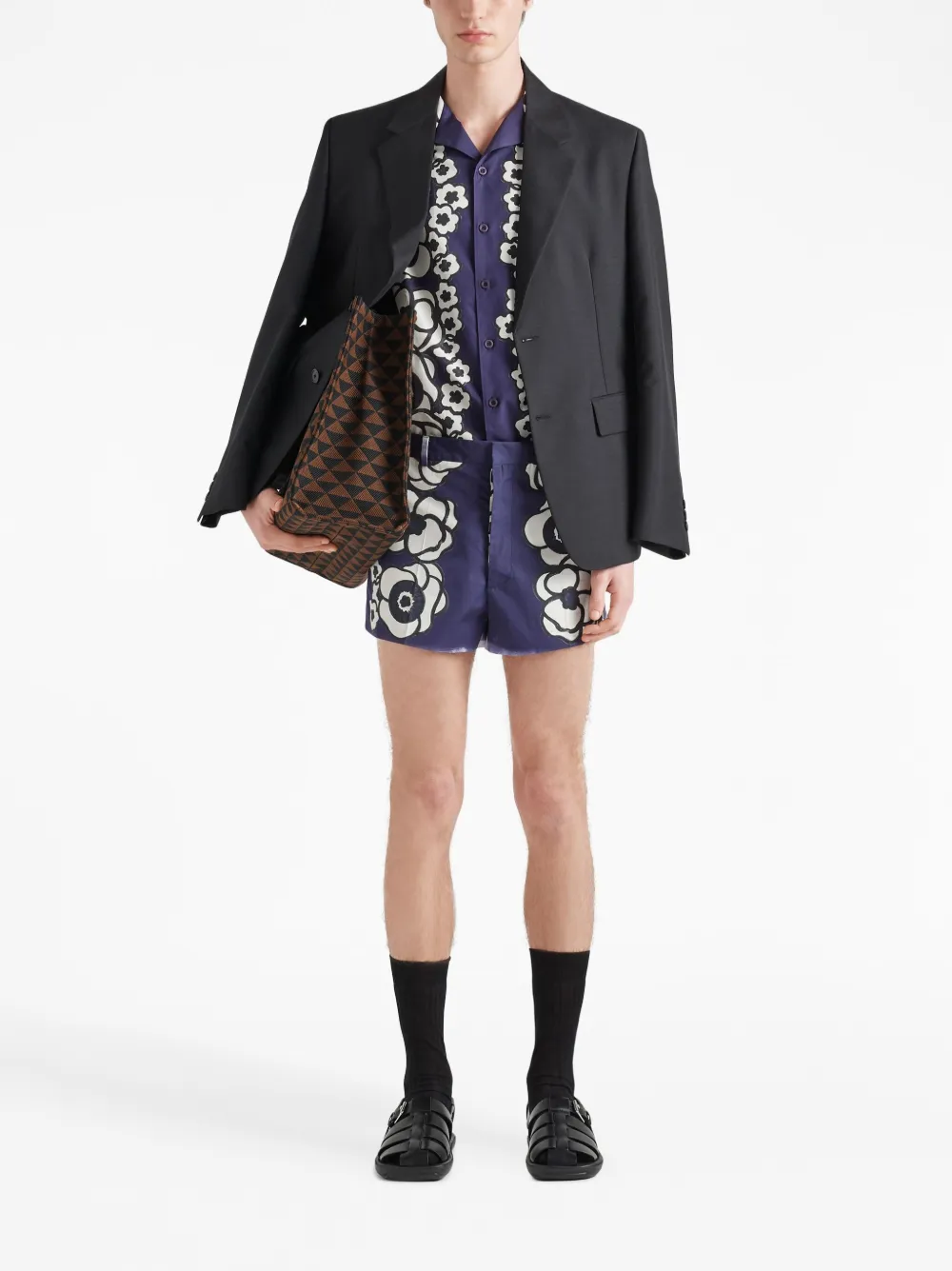 Prada floral-print poplin shorts - Blauw