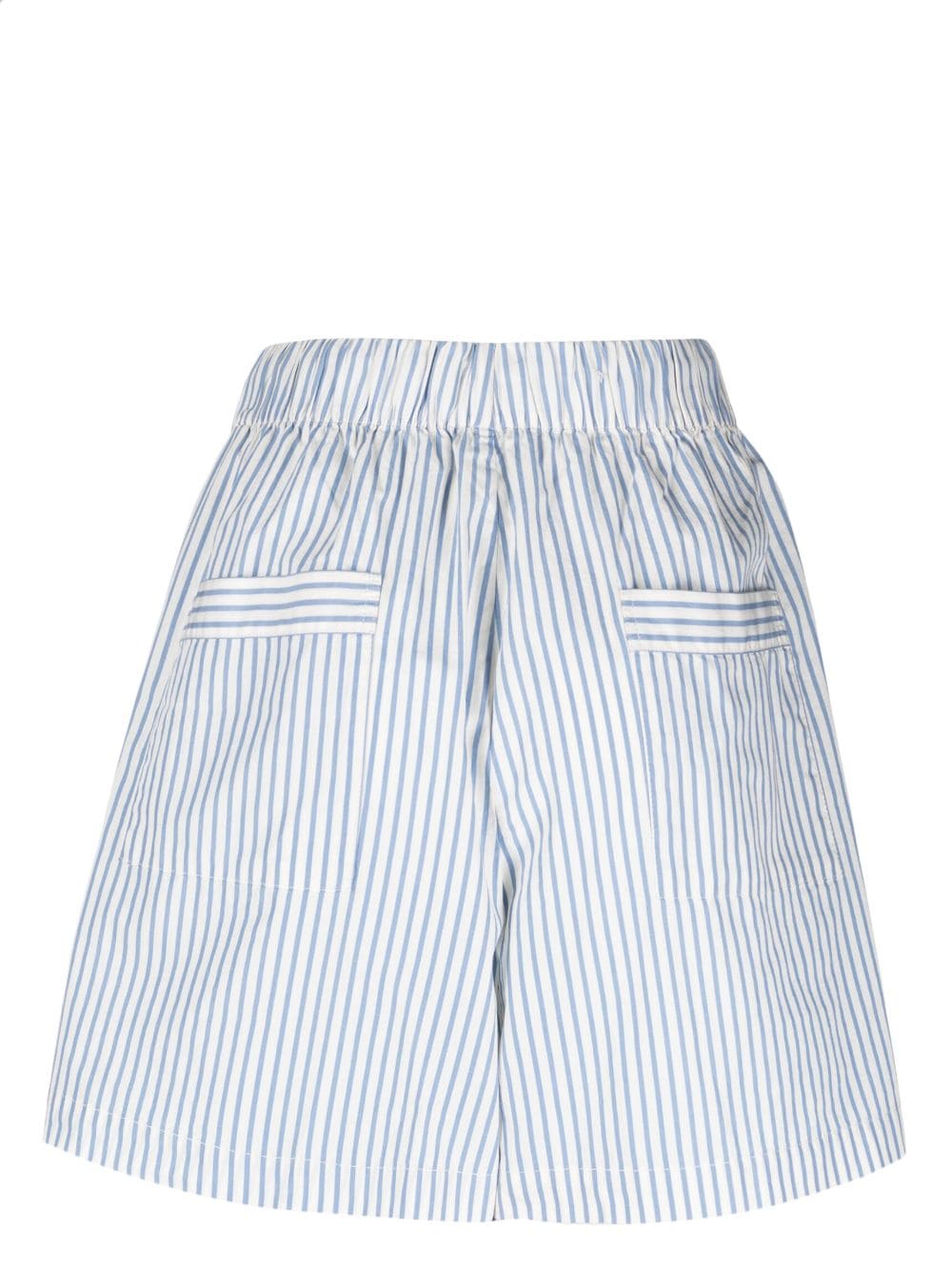 Shop Tekla Placid Blue Striped Pyjama Shorts In White