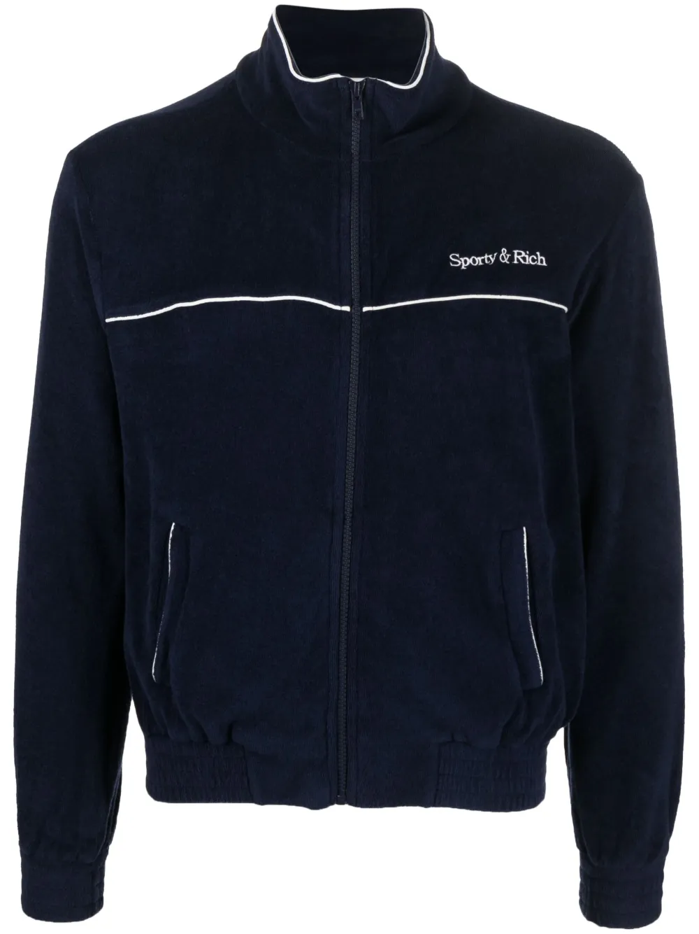 Sporty And Rich Logo-embroidery Zip-up Sweatshirt In Blue
