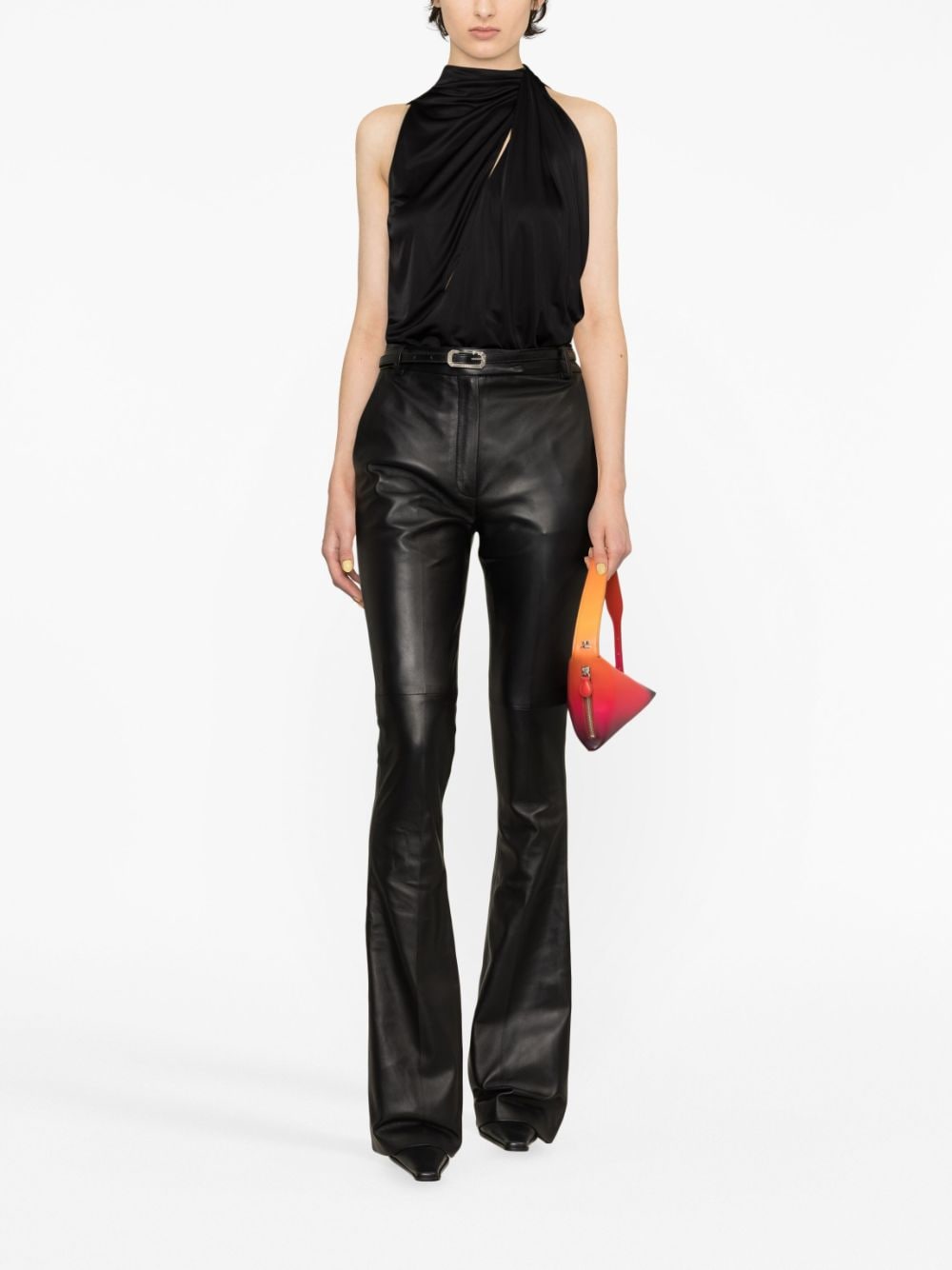 Shop Attico Flared Leather Trousers In Black