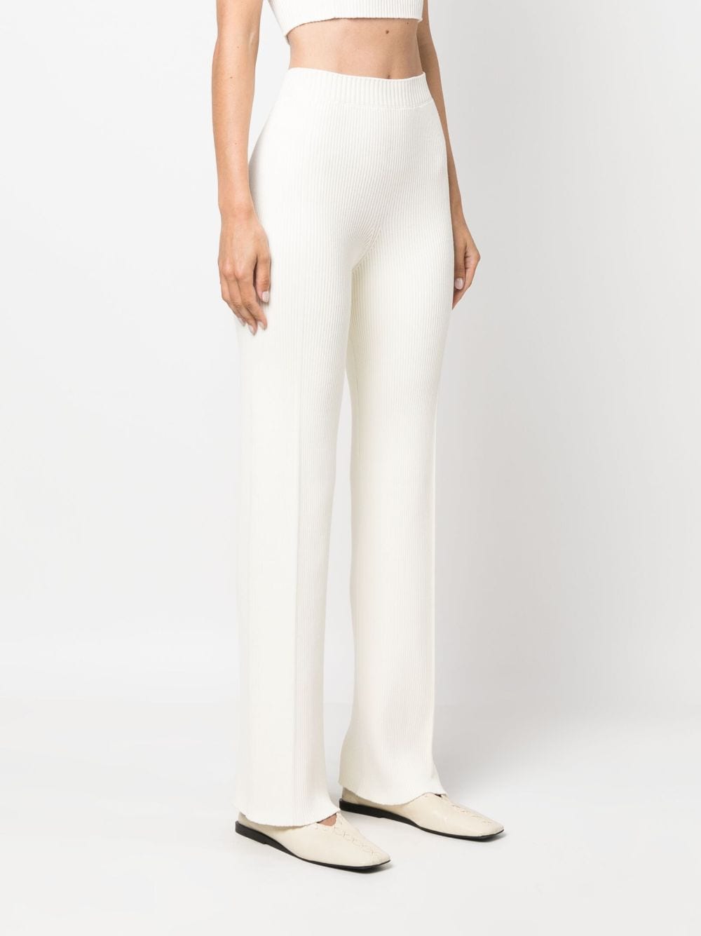 Shop Aeron Ribbed-knit Straight-leg Trousers In White