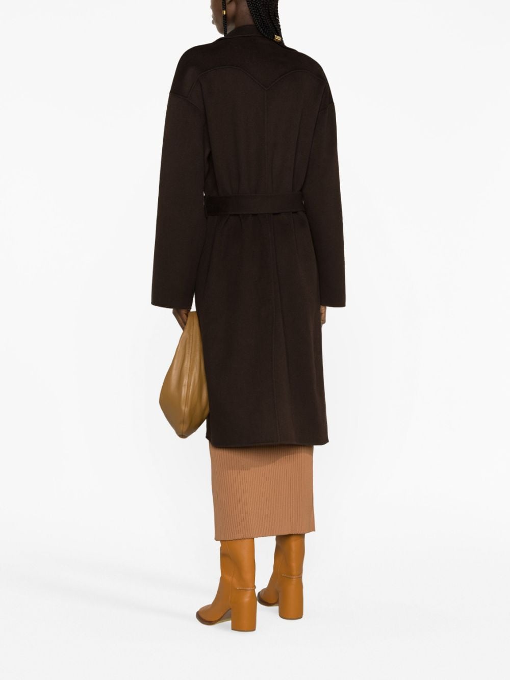 Shop Nanushka Belted Wool-blend Coat In Brown