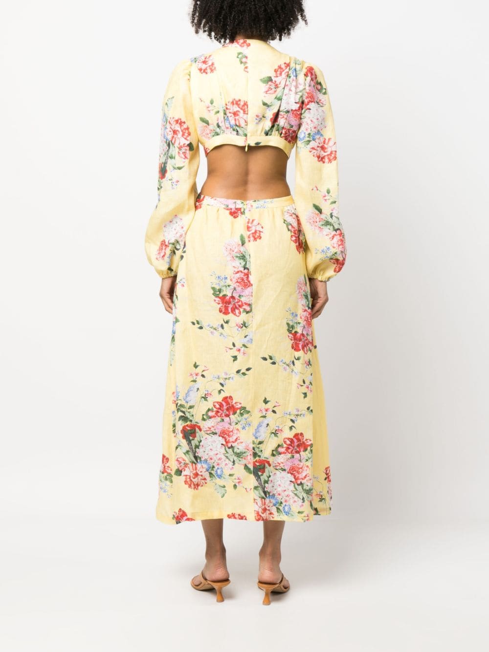 Shop Forte Dei Marmi Couture Floral-print Cut-out Linen Dress In Yellow