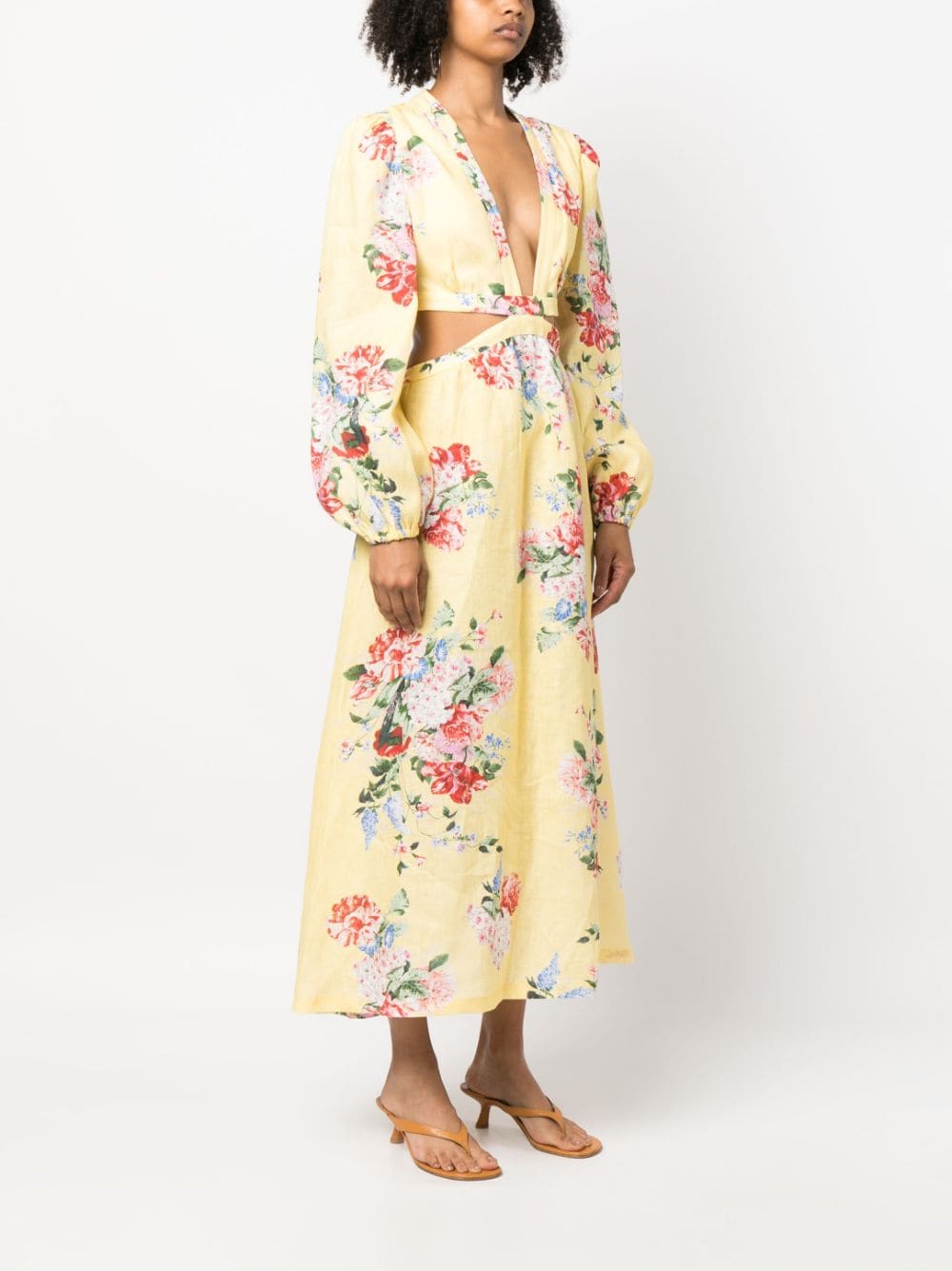 Shop Forte Dei Marmi Couture Floral-print Cut-out Linen Dress In Yellow