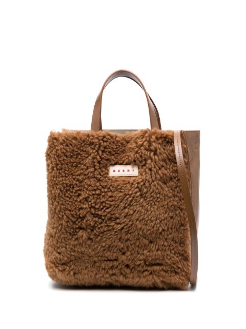 Marni logo-patch shearling tote bag Women