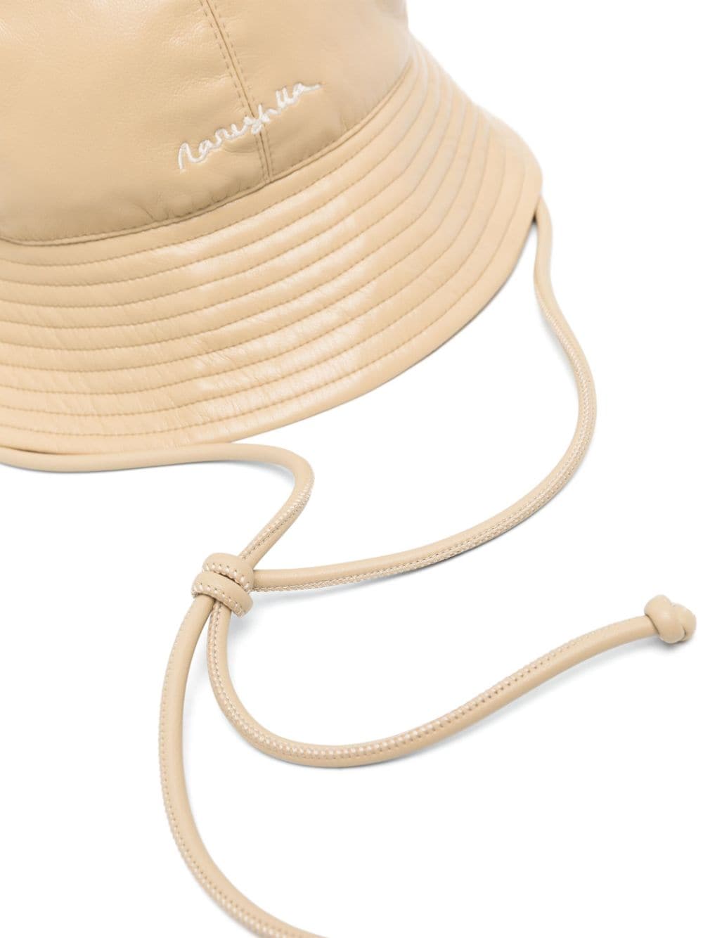 Shop Nanushka Logo-embroidered Faux-leather Bucket Hat In Neutrals