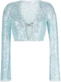 Self-Portrait beaded open-front cropped cardigan - Blue
