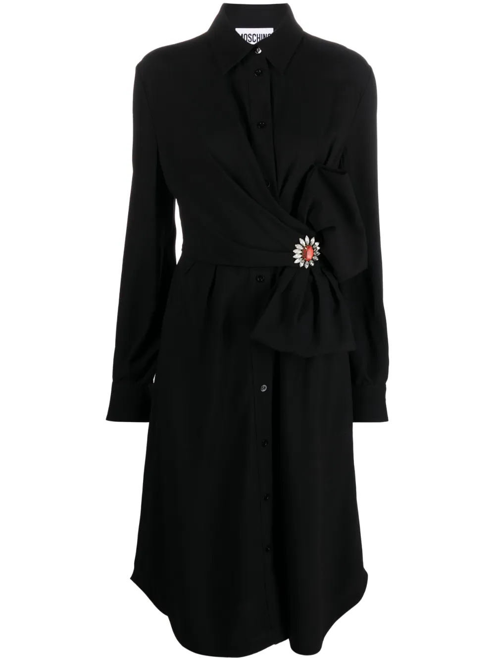 moschino robe-chemise à détail de nœud - noir