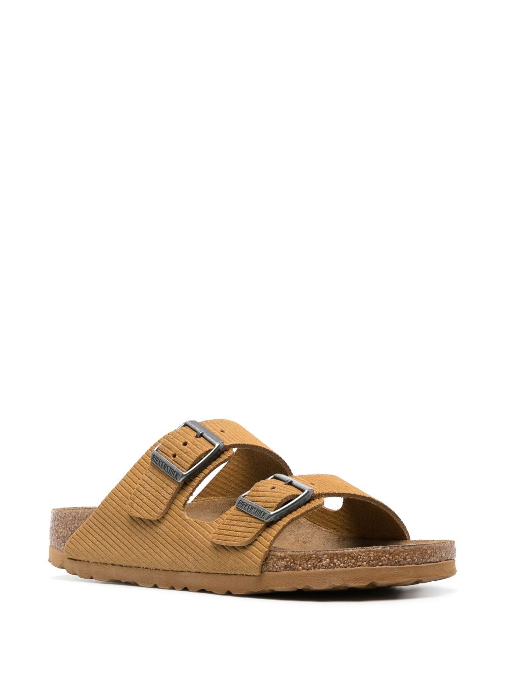 Shop Birkenstock Arizona Logo-engraved Leather Sandals In Brown