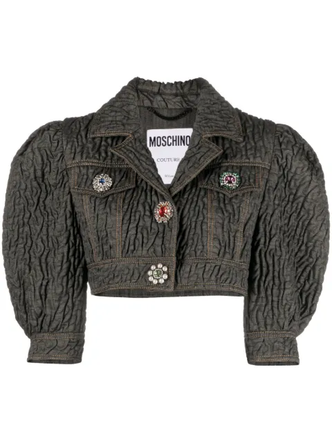 Moschino chamarra corta con detalles de cristal y botones