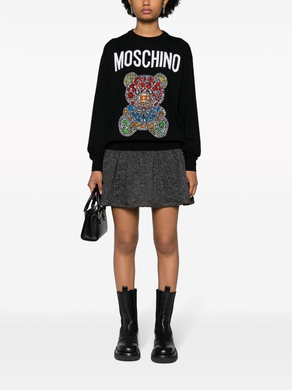 Moschino logo-intarsia wool jumper - Zwart