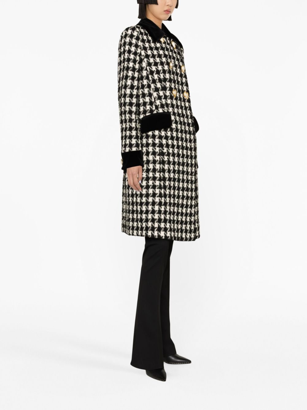 Shop Moschino Houndstooth-jacquard Double-breasted Coat In Black