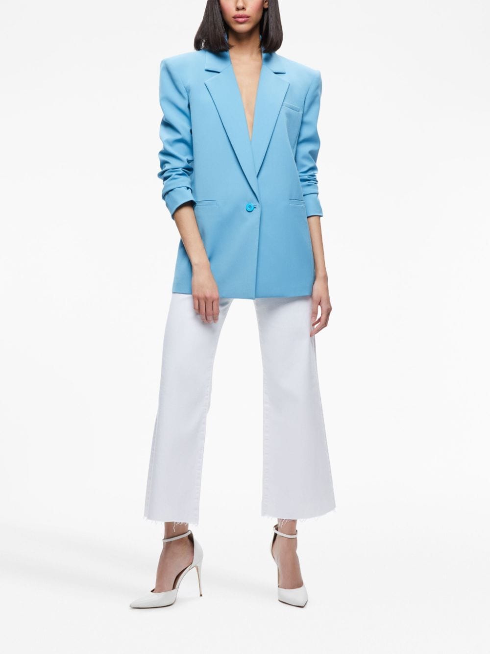 Shop Alice And Olivia Shan Notched-lapels Single-breasted Blazer In Blue