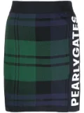 PEARLY GATES logo-tape plaid knitted skirt - Blue