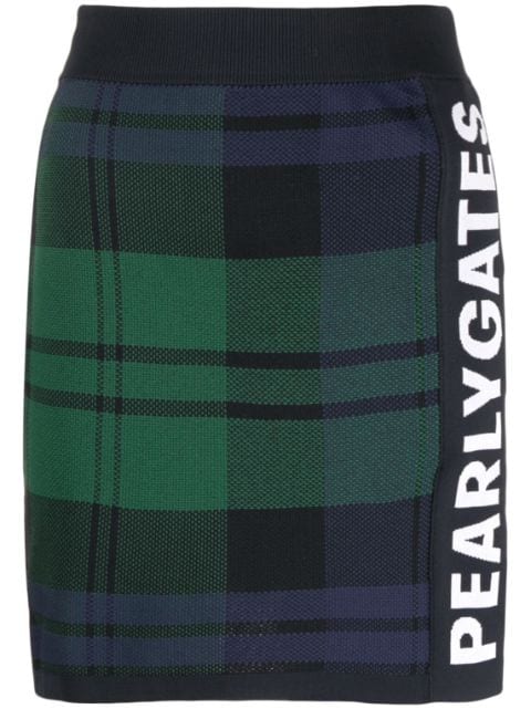PEARLY GATES logo-tape plaid knitted skirt
