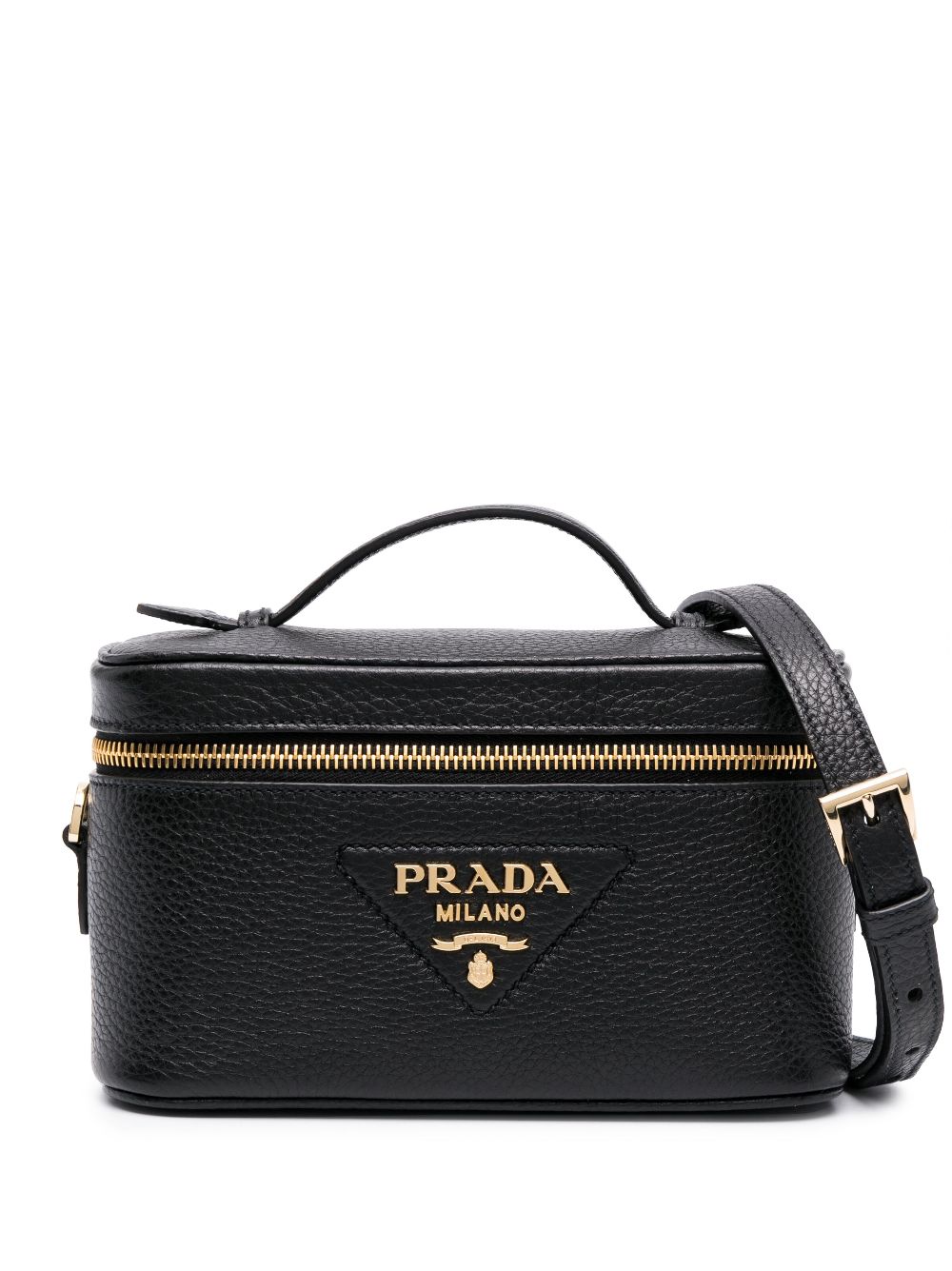 Prada logo-plaque leather mini bag - Black