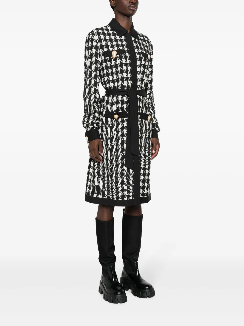 Moschino Blousejurk met pied-de-poule print Zwart