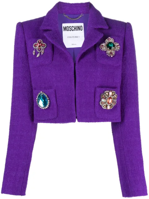 Moschino crystal-embellished wool-blend cropped jacket 