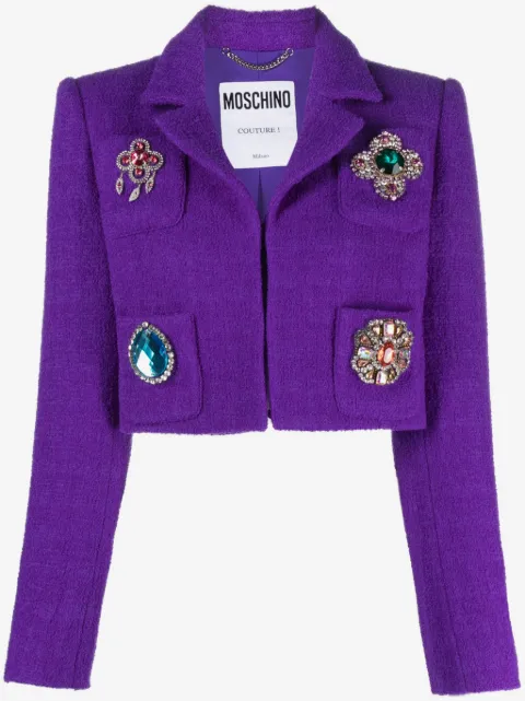 Moschino crystal-embellished wool-blend cropped jacket 