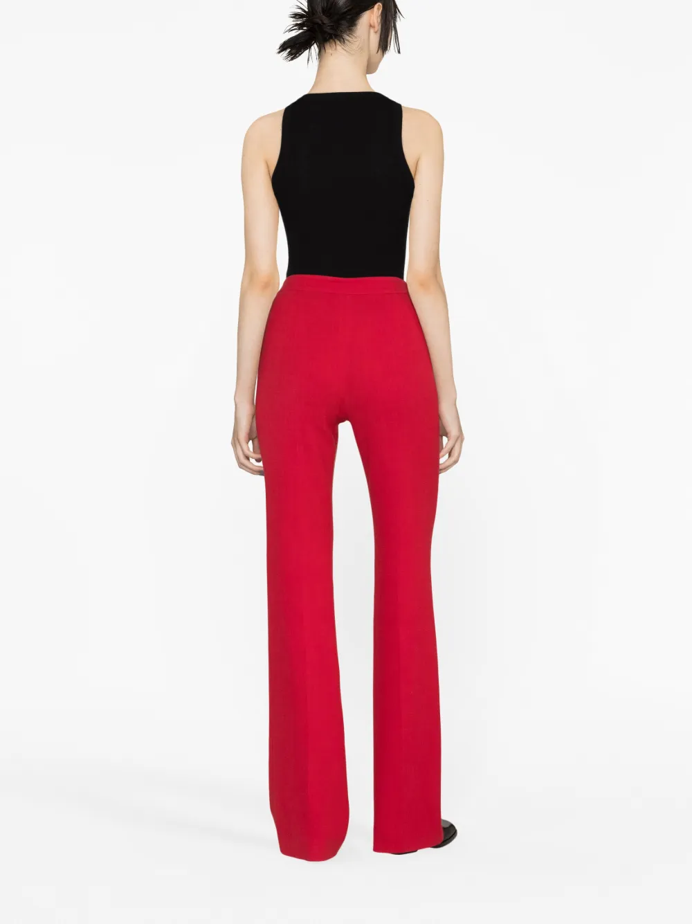 Shop Moschino High-waisted Flared Trousers In Red