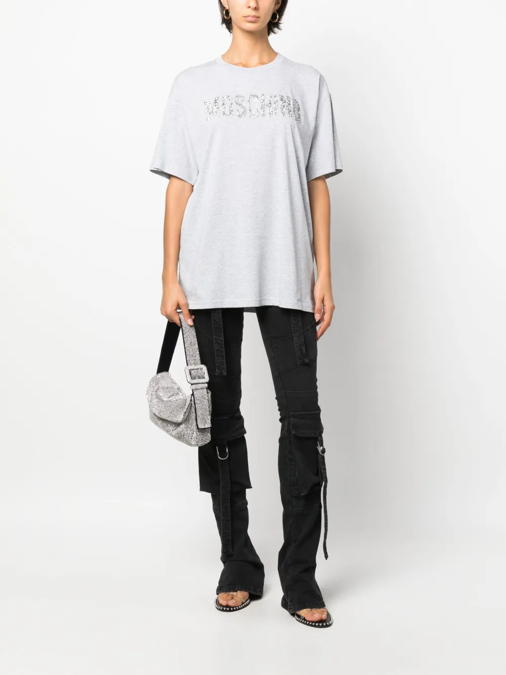 Moschino T-shirt met verfraaid logo - Grijs