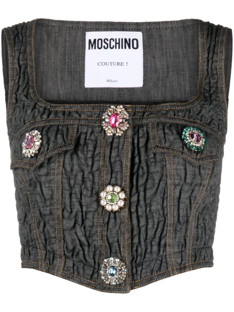 Moschino brooch-embellished denim bustier