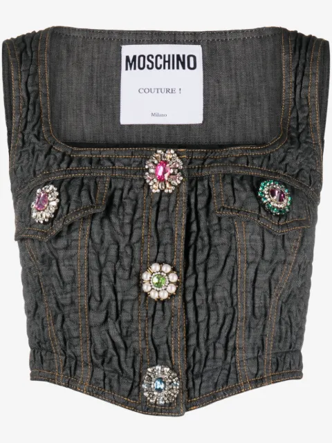 Moschino brooch-embellished denim bustier