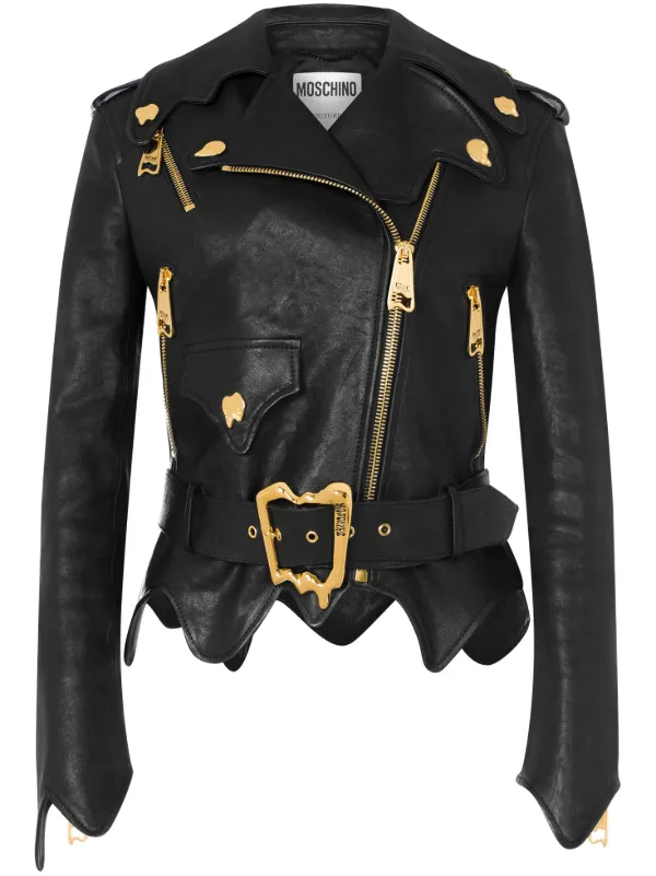 Black moto jacket with gold outlet zipper