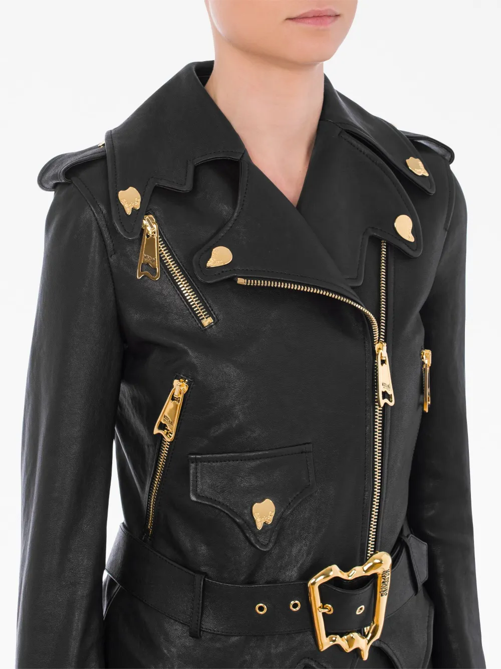 Moschino zip-up Leather Biker Jacket - Farfetch