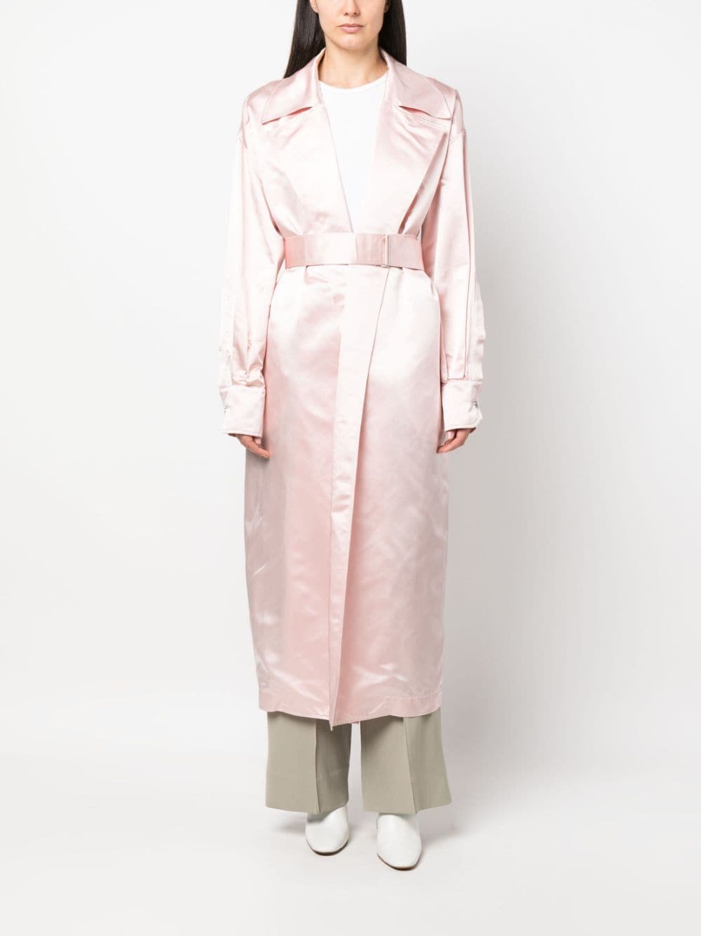 SA SU PHI belted-waist silk trench coat - Roze
