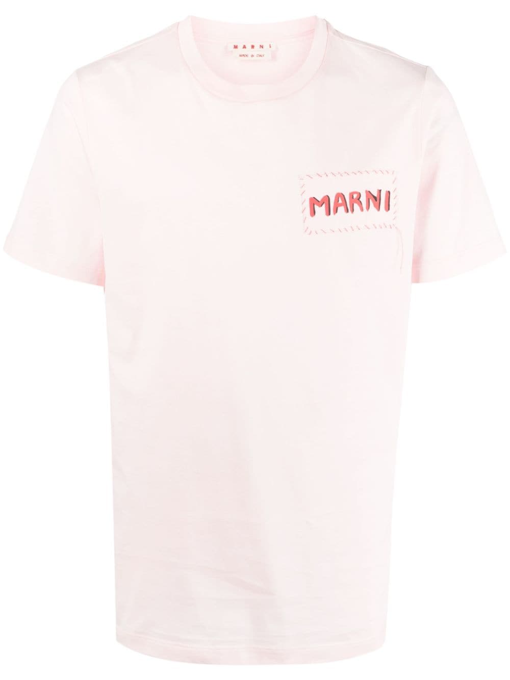 Shop Marni Logo-print Cotton T-shirt In Pink